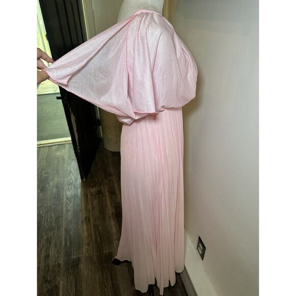 Vintage 1970s Bridesmaid Prom Rose Pleated Maxi Disco Gown Boho Dress Size M/L - Picture 7 of 7